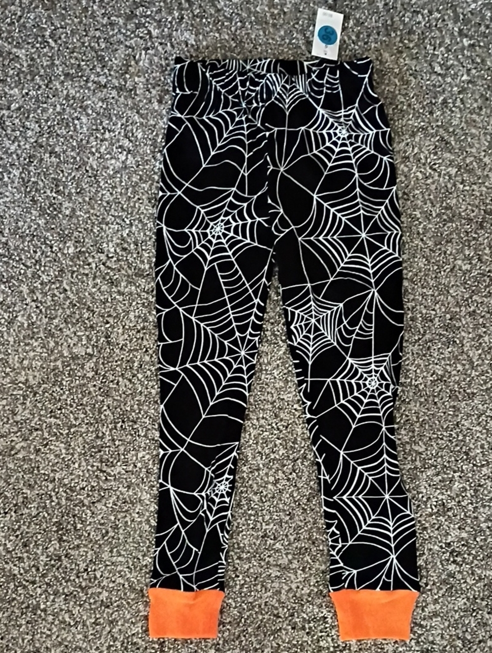 Kids Black Spiderweb Leggings with Orange Cuffs - Unbranded
